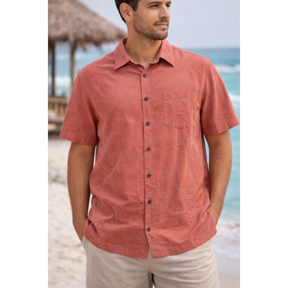 Woody's Retro Lounge Shirt XL Pink Modal Button Up Hawaiian Tiki Camp Shirt Mens